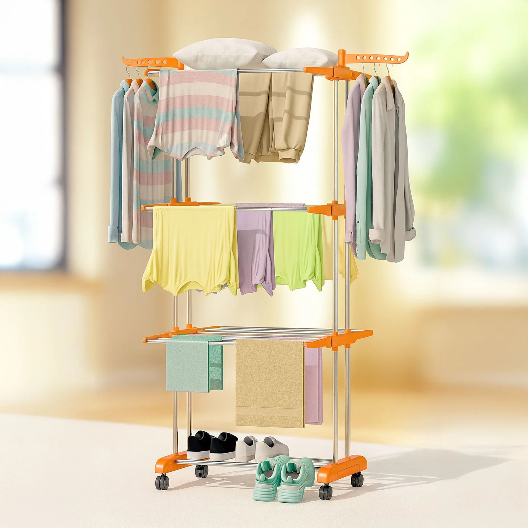 ProHome Steel Floor Cloth Dryer Stand Heavy Duty Steel Cloth Drying Stand | High Strength | 100 KG Load Capacity (3 Tier)